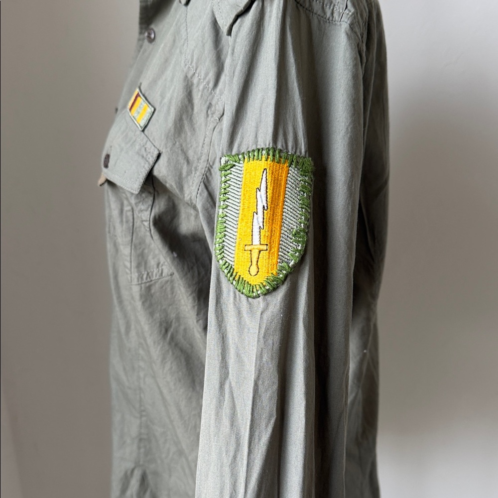 Unisex Military Style Olive Button Down Shirt - Picture 2 of 7